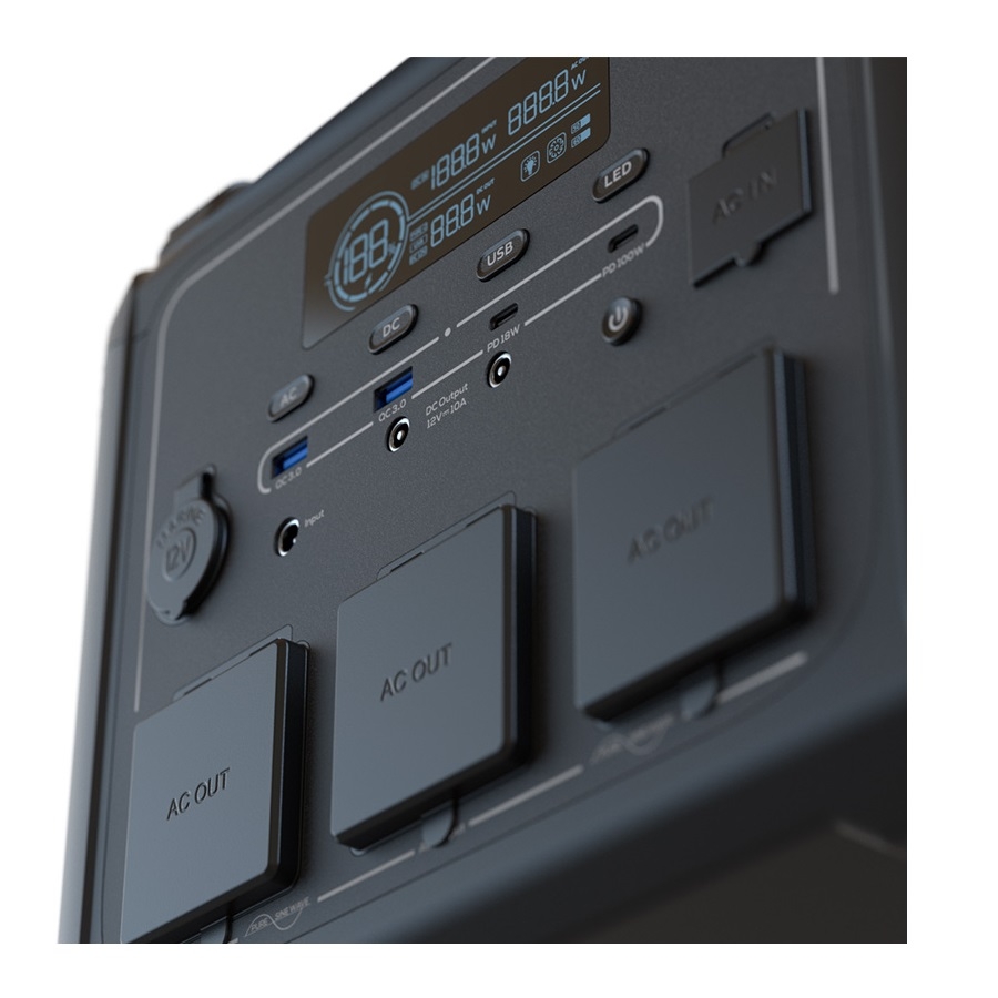 Generador Electrico De Baterias Lmfp  Portatil Forza Serie Titan Fpp-T1200 1200W 10 Salidas 3Ac/8Dc 2 Pantalla Lcd Panel De Control Integrado Lampara Led Carga Rapida En 1.5 Horas