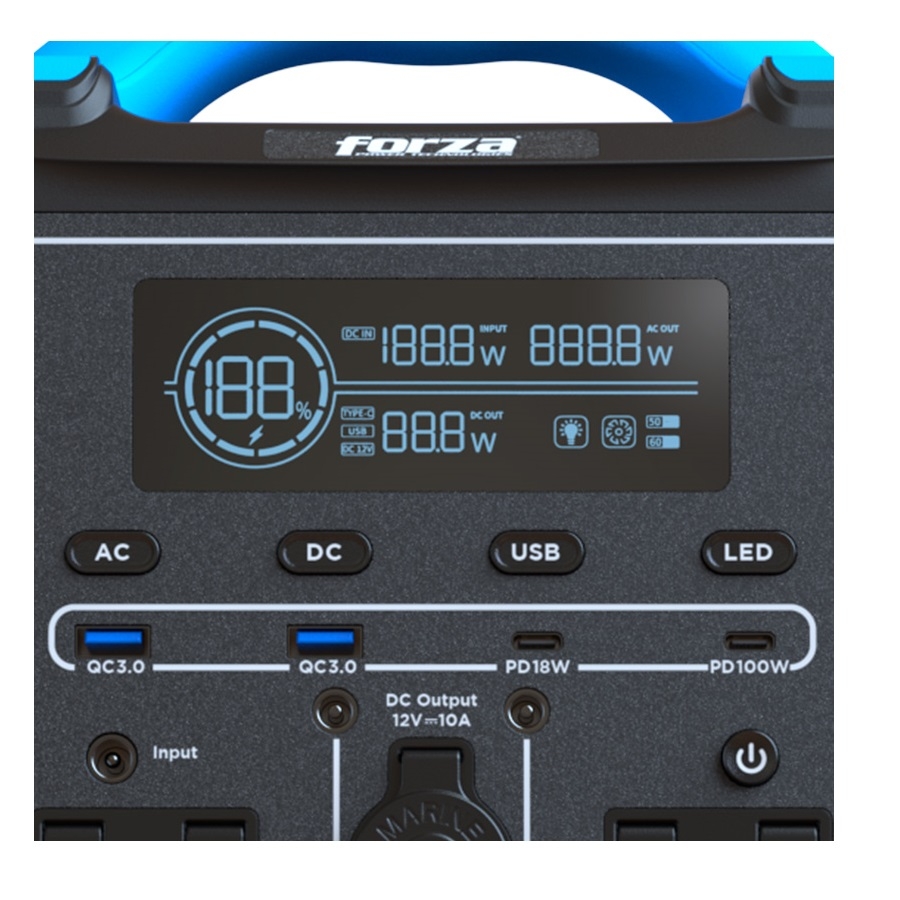 Generador Electrico De Baterias Lmfp  Portatil Forza Serie Titan Fpp-T700 700W 9 Salidas 2Ac/7Dc 2 Pantalla Lcd Panel De Control Integrado Lampara Led Carga Rapida En 1.5 Horas