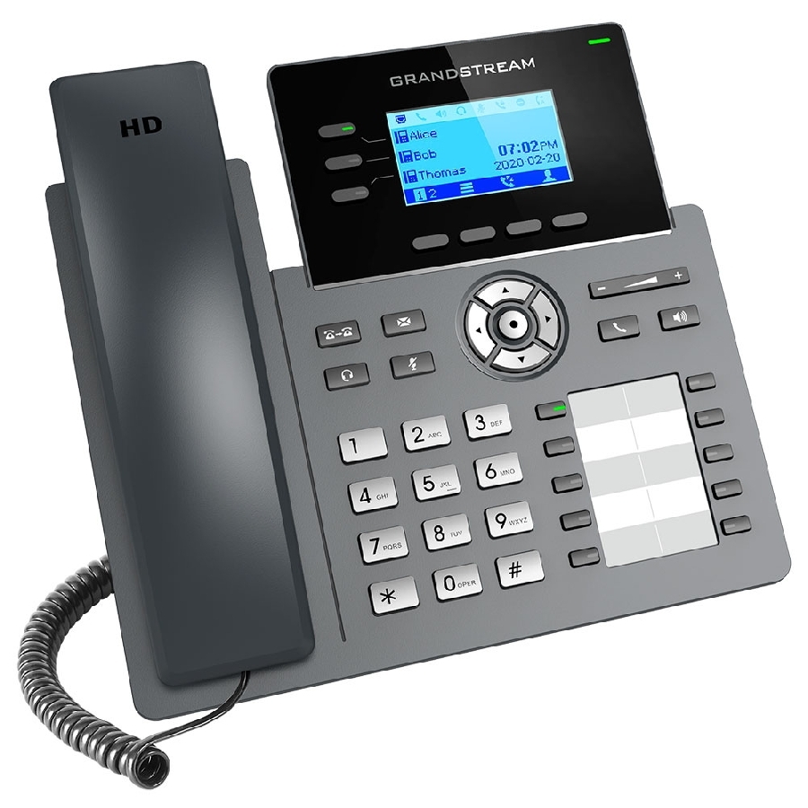 Telfono Ip Grandstream Grp2604P, 6 Cuentas Sip 3 Lineas P. Lcd 8 Teclas Programable 2 Puertos 10/100/1000 Soporta Ehs Poe No Incluye Eliminador