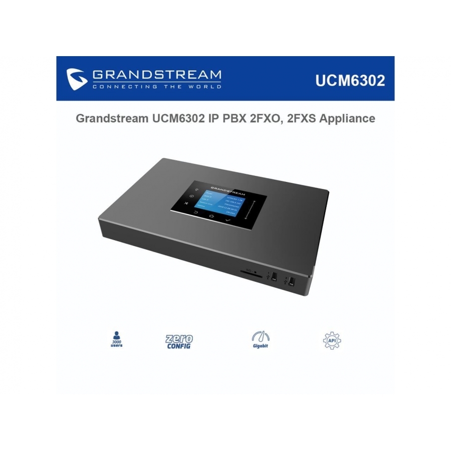Conmutador Ip Grandstream Ucm6302/ 2 Fxo 2 Fxs 1000 Extensiones Sip 200 Llamadas Simultaneas 3 Puerto Gigabit Montaje En Pared Y Escritorio Compatible Con Gdms Remote Connet Wave