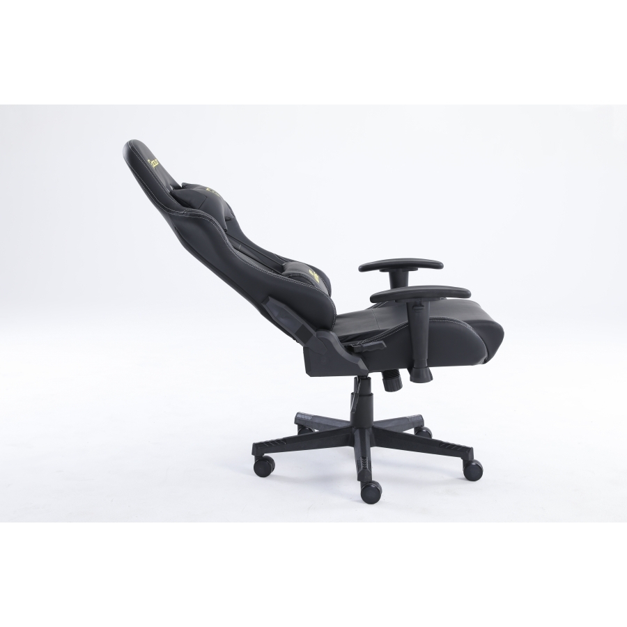 Silla Ocelot Gaming Ogs-01 / Vinipiel / Base Nylon Ajustable / Descansabrazos 2D / Piston Clase 4 / Reclinable 90-155 Grados / Hasta 150Kg / Cojines Lumbar Y Cervical / Color Negro