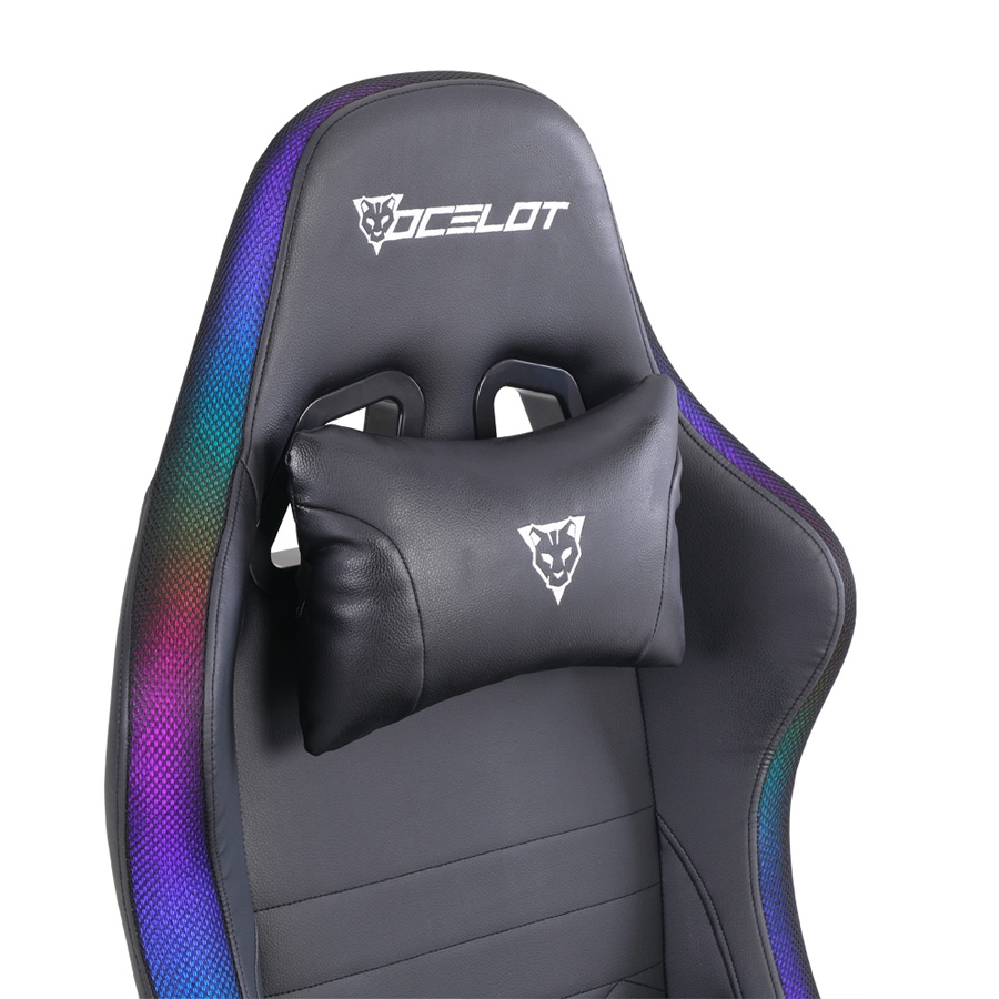 Silla Ocelot Gaming Osrgb / Vinipiel / Rgb / Base Metalica Ajustable / Descansabrazos 4D / Piston Clase 4 / Reclinable 90-155 Grados / Hasta 150Kg / Cojines Lumbar Y Cervical / Color Negro