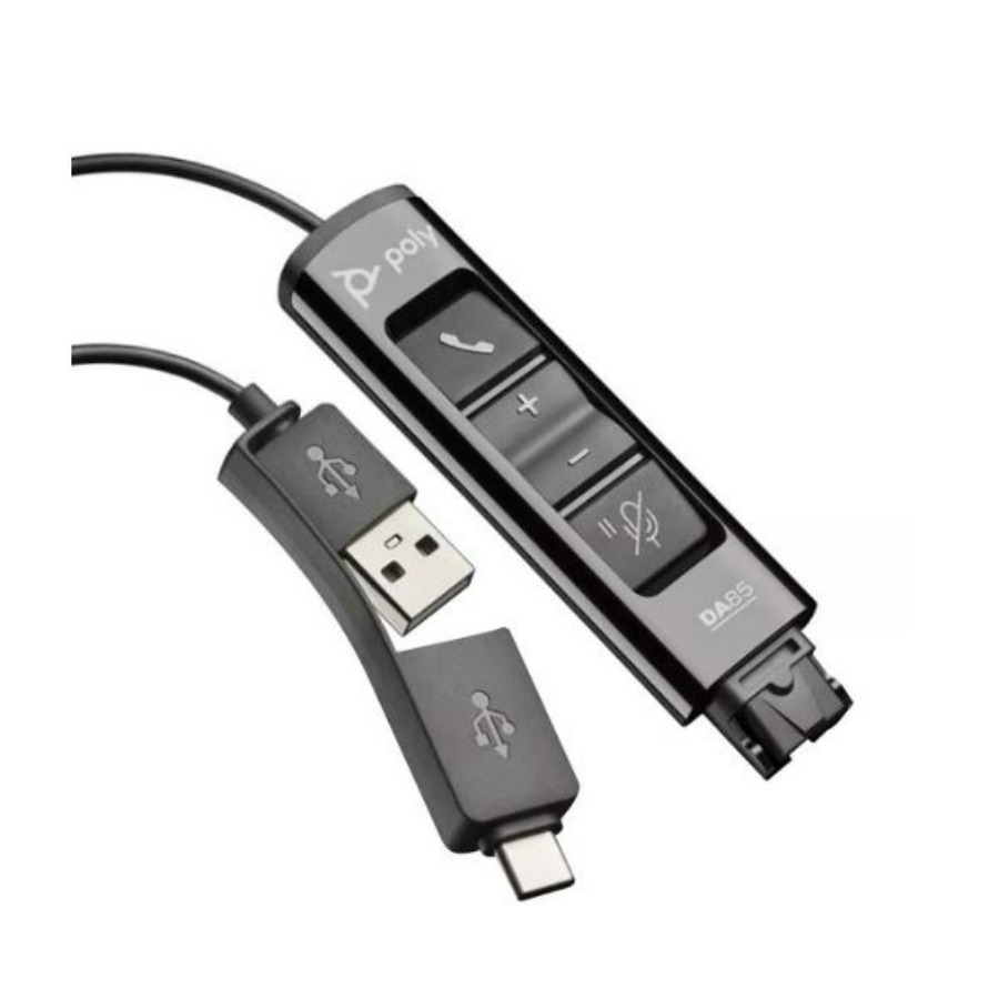 Adaptador Qd Hp Poly 786C7Aa/ Da85 Adaptador Digitales Qd Usb-A Y Usb-C, Botones De Volumen, Mute , Llamada Y Pausa Color Negro