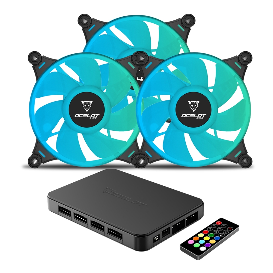 Ventiladores Ocelot Gaming Ofkit-2 / Kit 3 Piezas / 120Mm / Rgb / Hub Para 10X Ventiladores Rgb / Control Remoto / 38.5 Cfm / 1200 Rpm / 21.2 Db / Color Negro