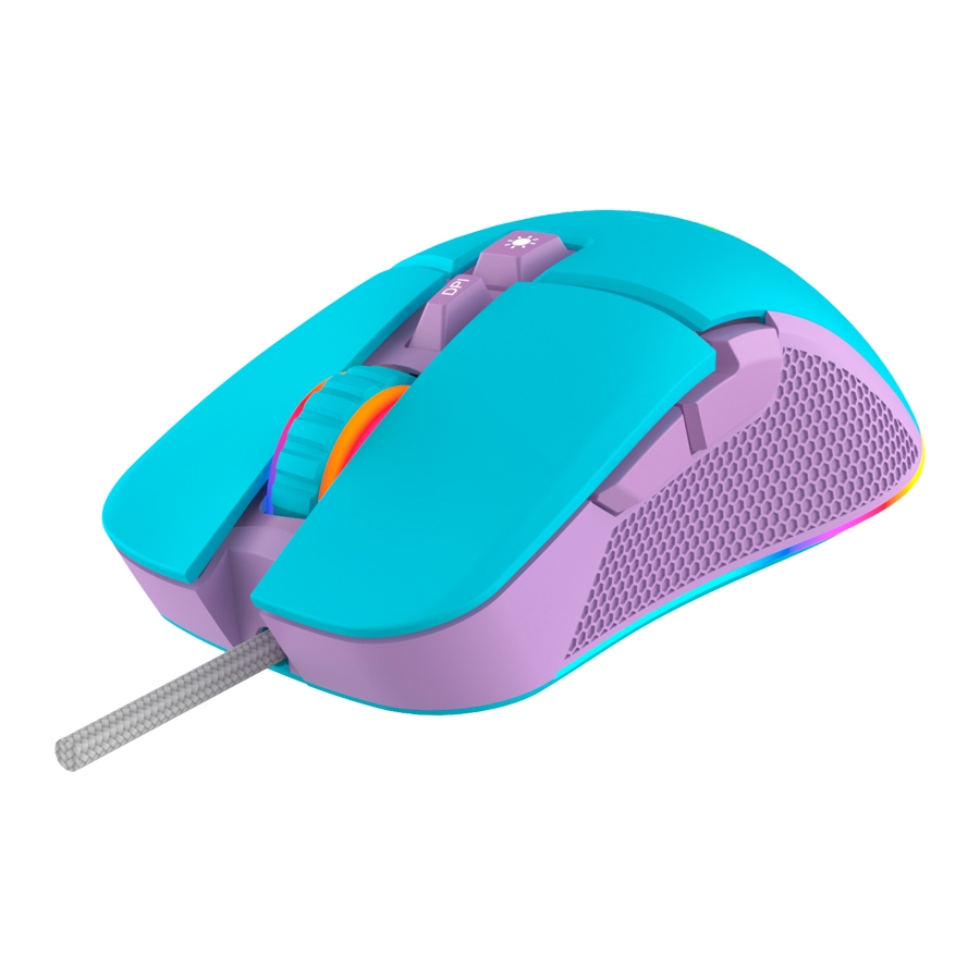 Mouse Optico Ocelot Gaming Ocm Candy Blue / Rgb / 7200 Dpi Ajustables / 7 Botones / Usb / Azul Con Morado