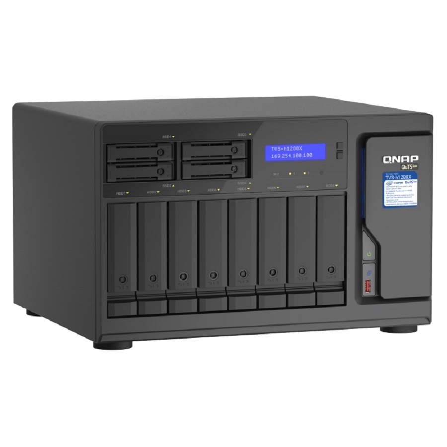 Nas Qnap Tvs-H1288X-W1250-16G/ 12 Bahias /8 De 3,5 4 De 2,5/ Seis Nucleos 4.7 Ghz/16Gb Ddr4 Udimm Hasta 128Gb/4 Pto 2,5 Gbe/2 Pto 10 Gbe /Usb 3.2 X2/ Hotswap/ No Incluye Discos/ M.2 22110/2280 Nvme