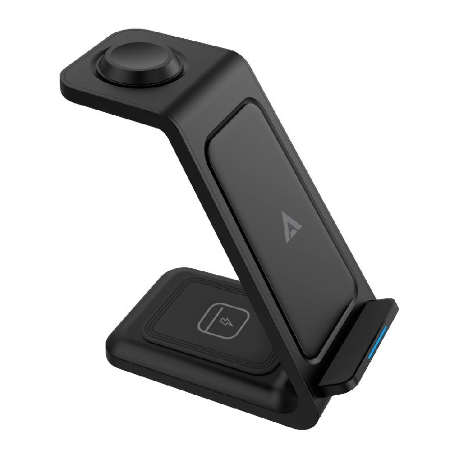 Cargador De Escritorio Acteck Energon S-Mate Ci720 / Inalambrico / Iphone - Samsung - Carga Qi / 3W - 15W / Para 3 Dispositivos / Conexion Usb C / Negro / Ac-937153