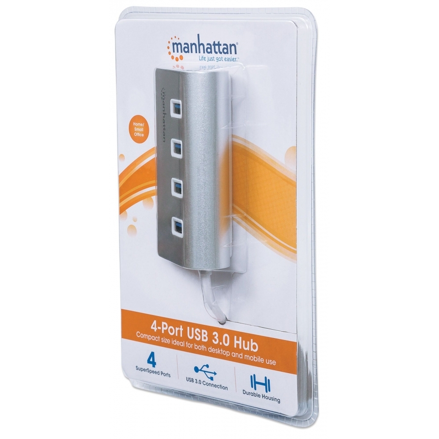 Hub Usb,Manhattan,163767, V3.0  4 Ptos Color Aluminio