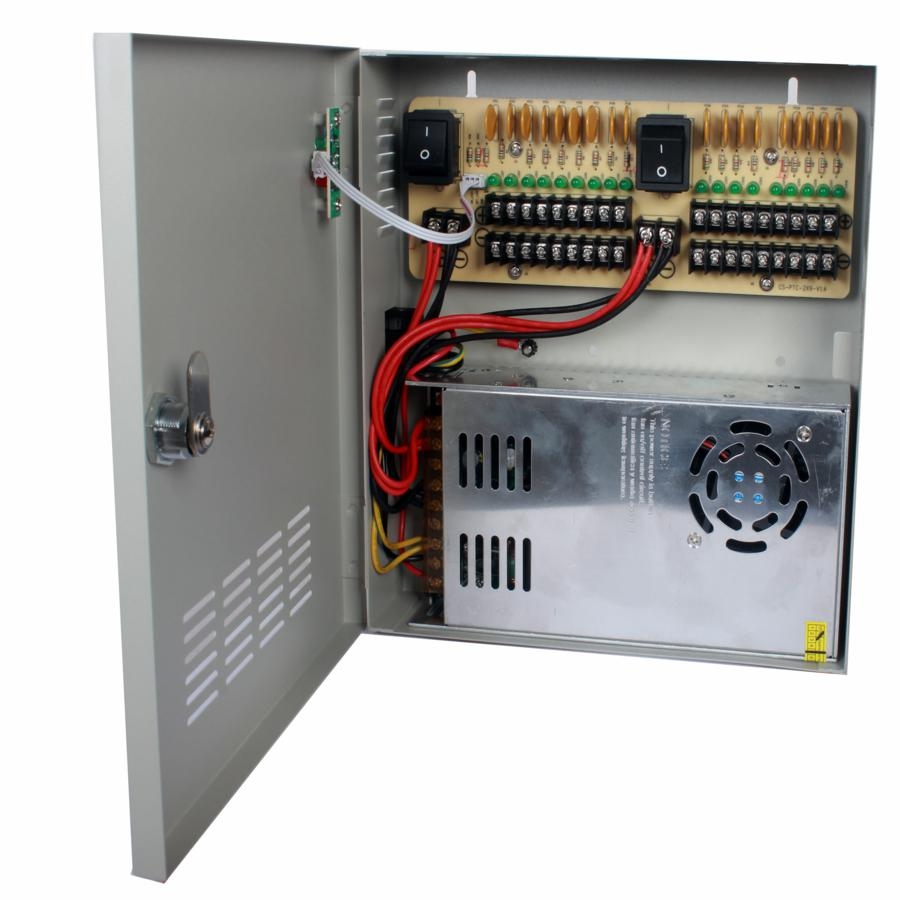 Fuente De Poder Saxxon 12V Cd/ 30 Amperes/ Distribuidor Para 18 Camaras/ 1.65 Amperes Por Canal/Ce/ Fcc/ Certificacion Ul