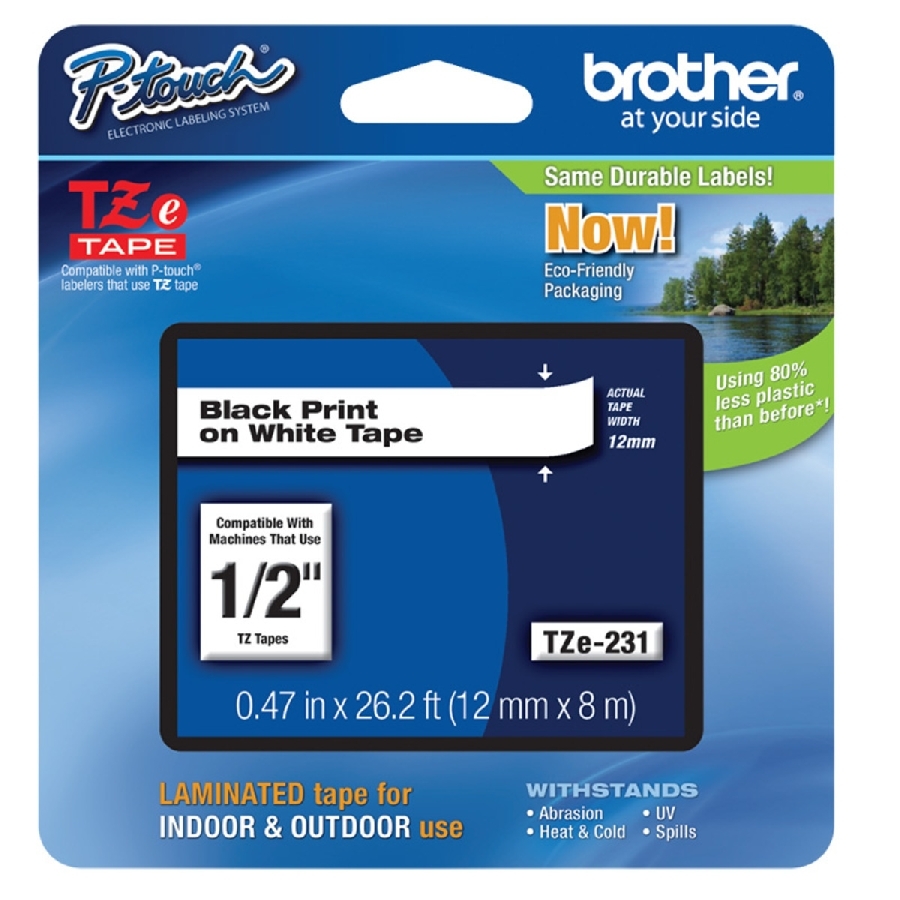 Cinta Laminada Brother Negro Sobre Blanco De 12 Mm Tze231