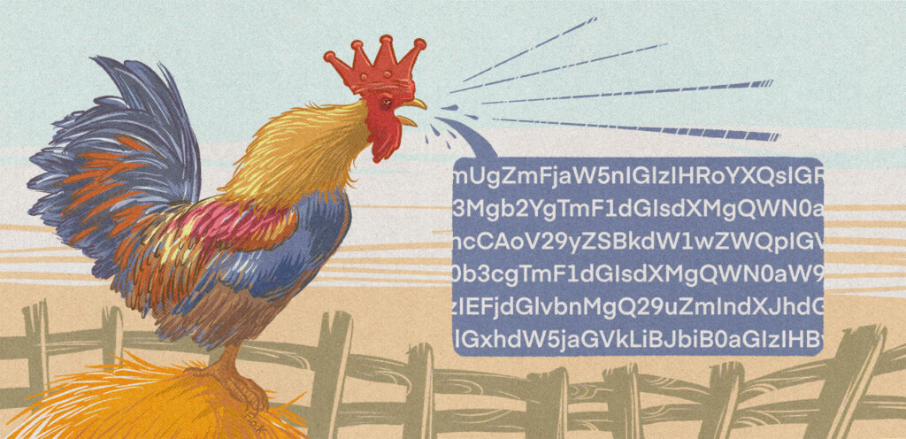 Un coq chantant un message chiffré
