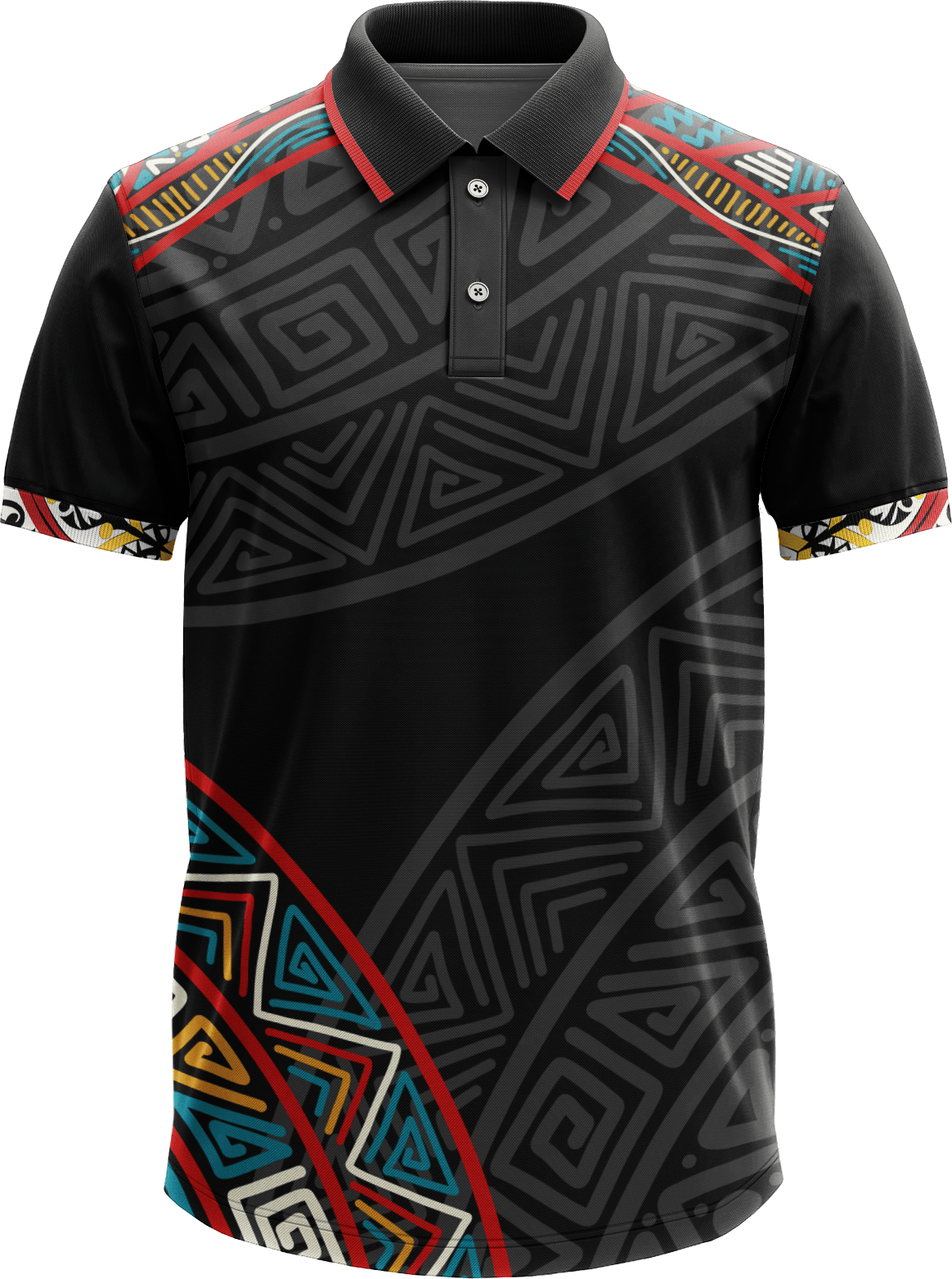 Pacific Tribal Sublimated Polo – Black & Red