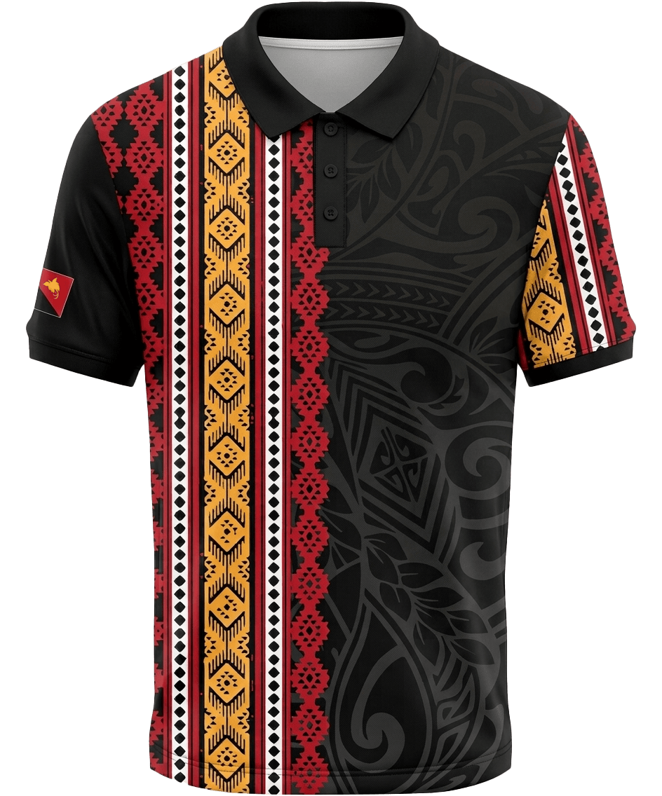 Tribal Stripe Sublimated Polo – Black & Red