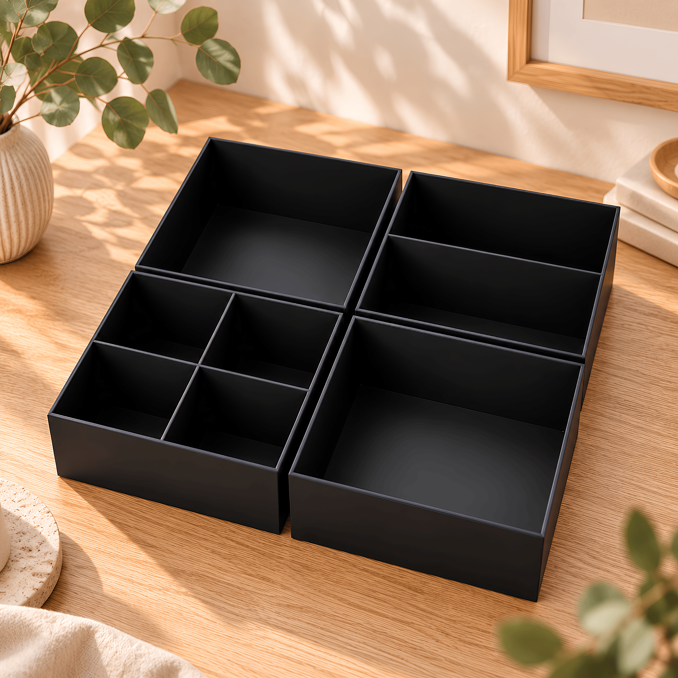 KALLAX Schubladen Organizer 4er Set | Ordnungssystem passend für IKEA KALLAX | 2 große Boxen + 2 & 4 Fächer