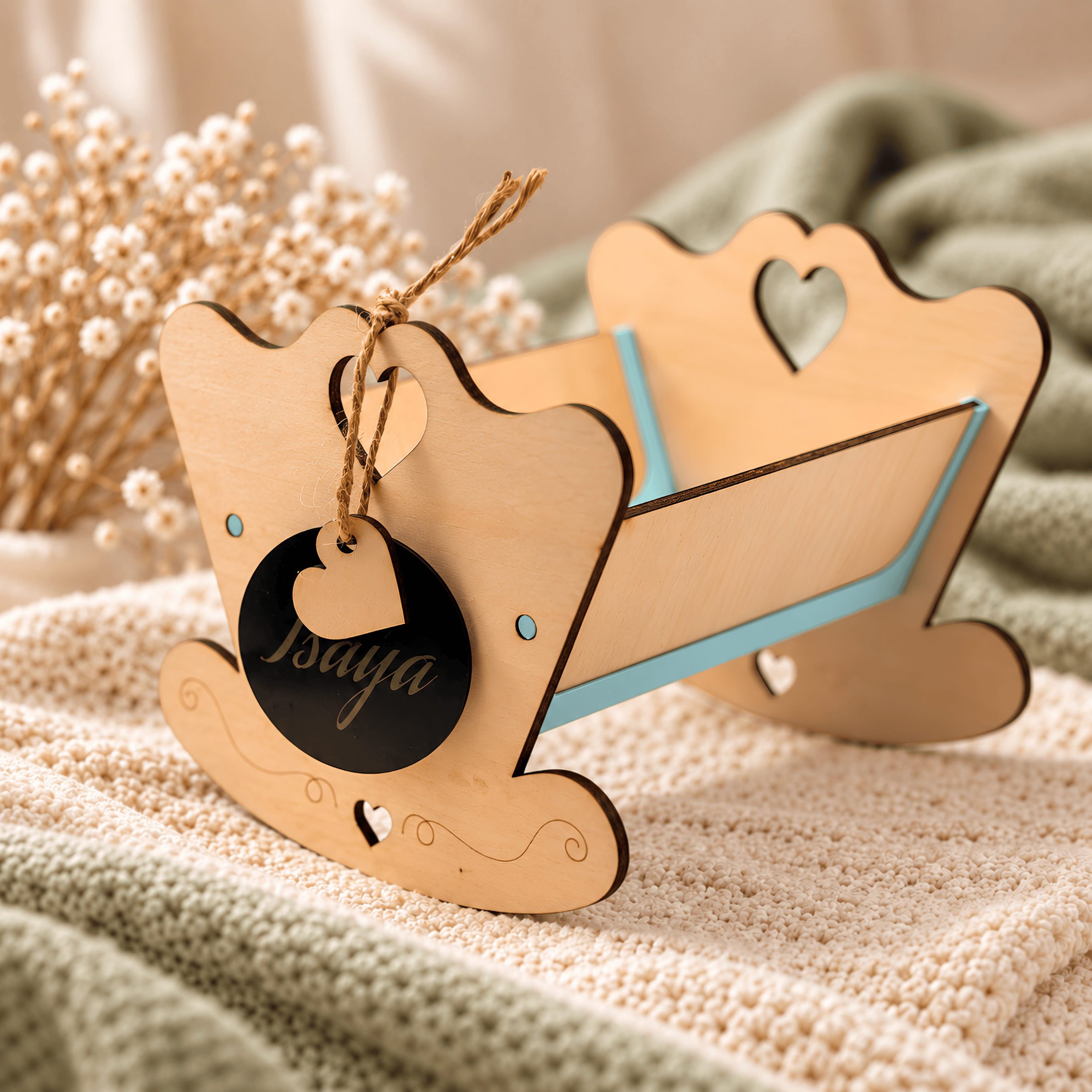 Personalisierte Mini-Wiege aus Holz | Geschenk zur Geburt & Taufe | Namensgravur & Geburtsdaten