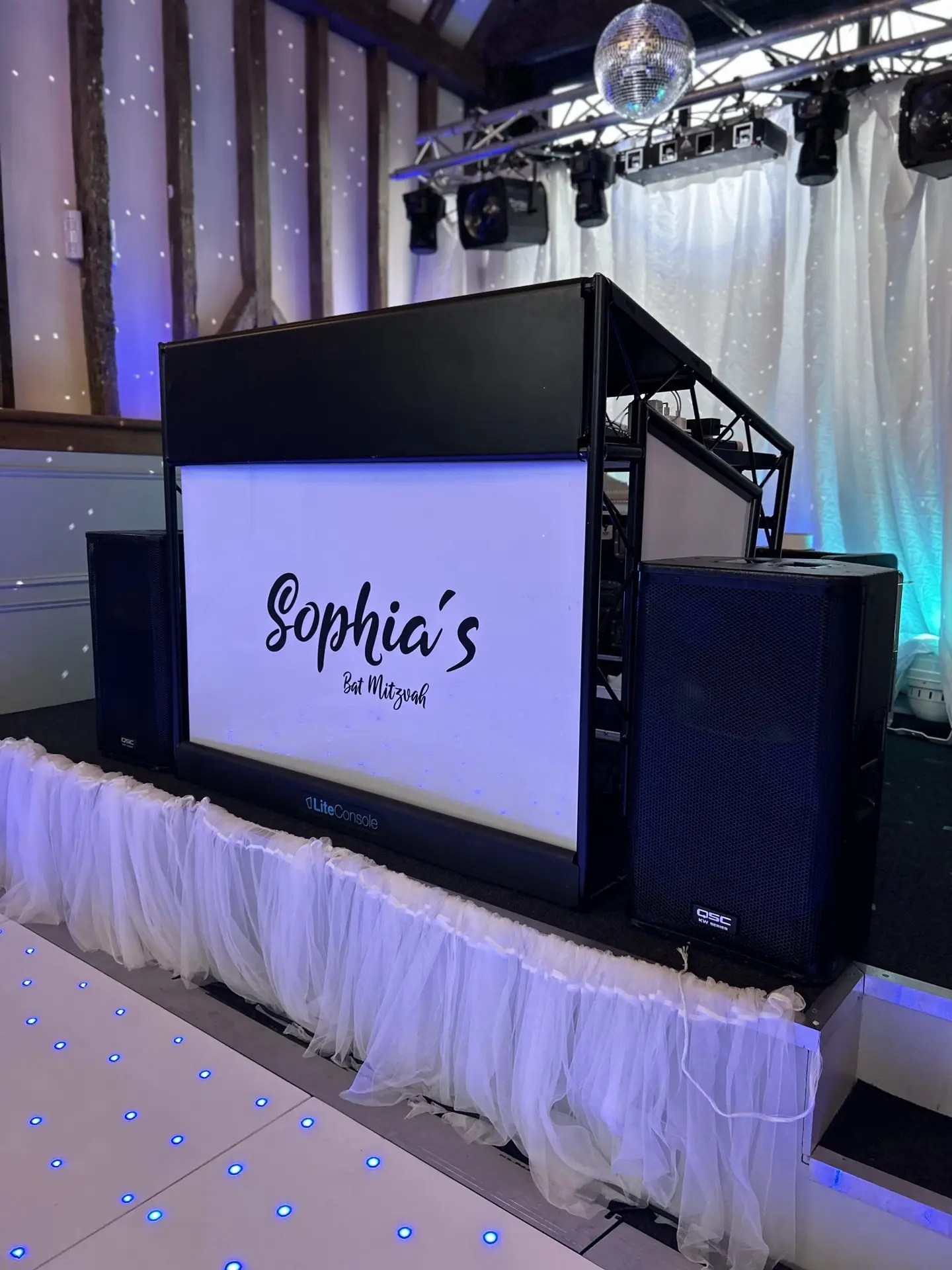 Image showcasing Nextwave Events & Hire's event equipment and services, including LED dancefloor hire, light-up numbers, light-up letters, staging, and special effects for weddings, birthdays, and events.
