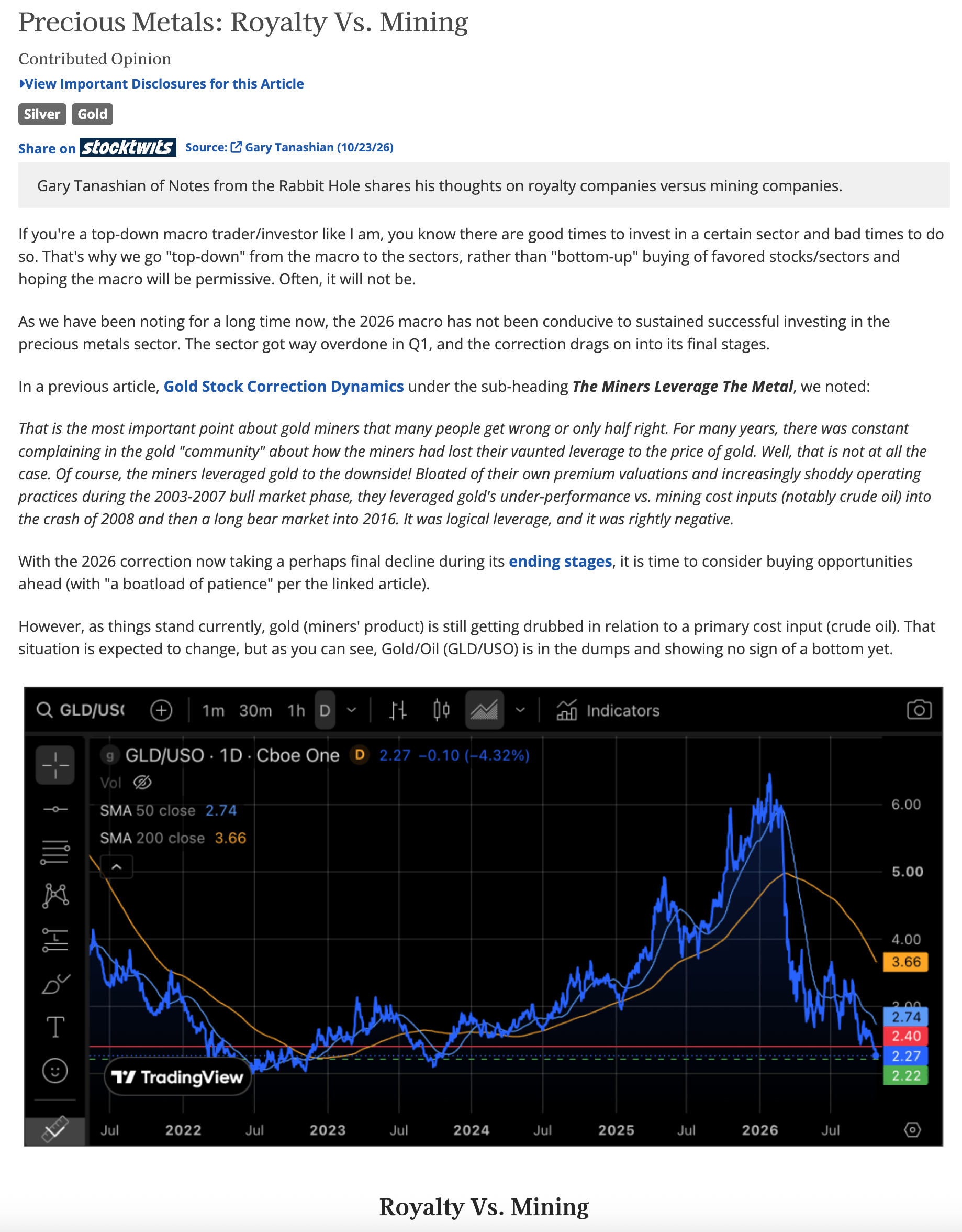 Read more about the article Precious Metals: Royalty vs. Mining