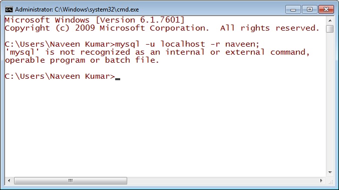 mysql not recognized