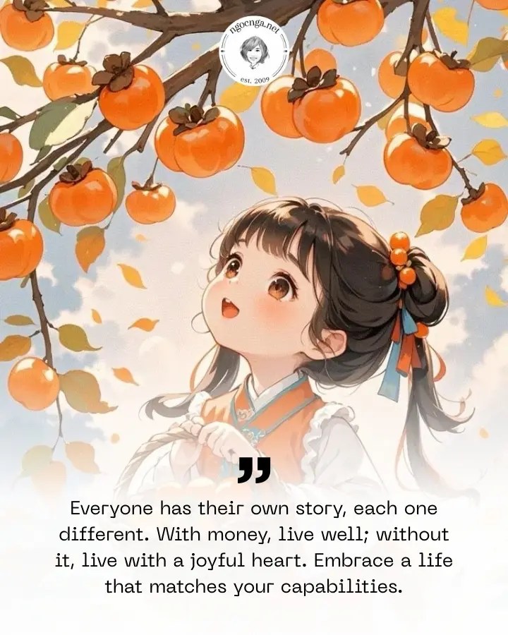 Everyone has their own story, each one different. With money, live well; without it, live with a joyful heart. Embrace a life that matches your capabilities.