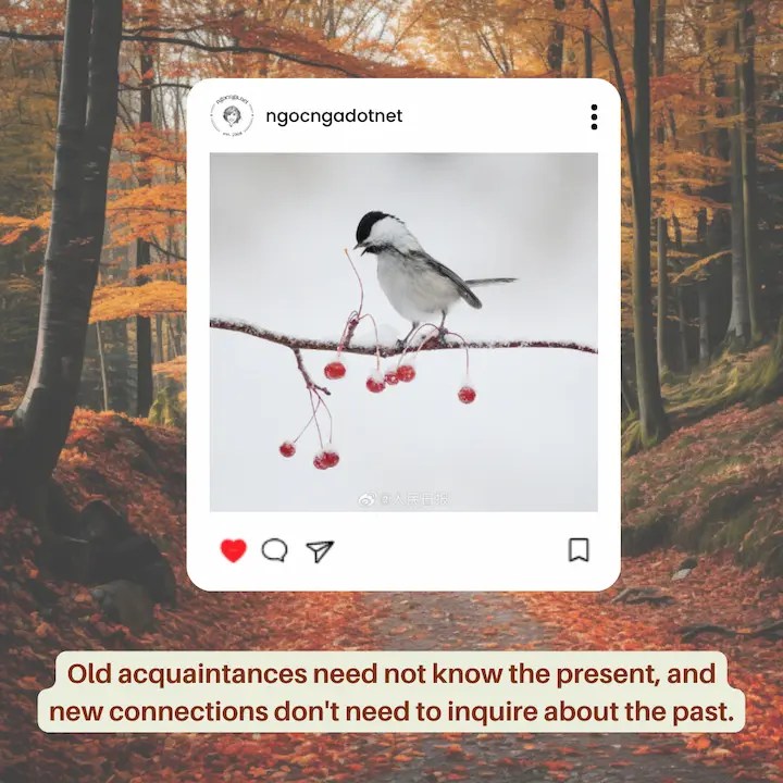 Old acquaintances need not know the present, and new connections don't need to inquire about the past