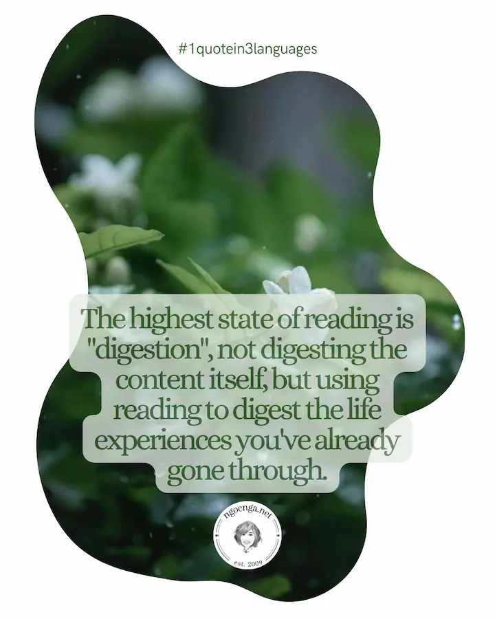 The highest state of reading is "digestion", not digesting the content itself, but using reading to digest the life experiences you've already gone through.