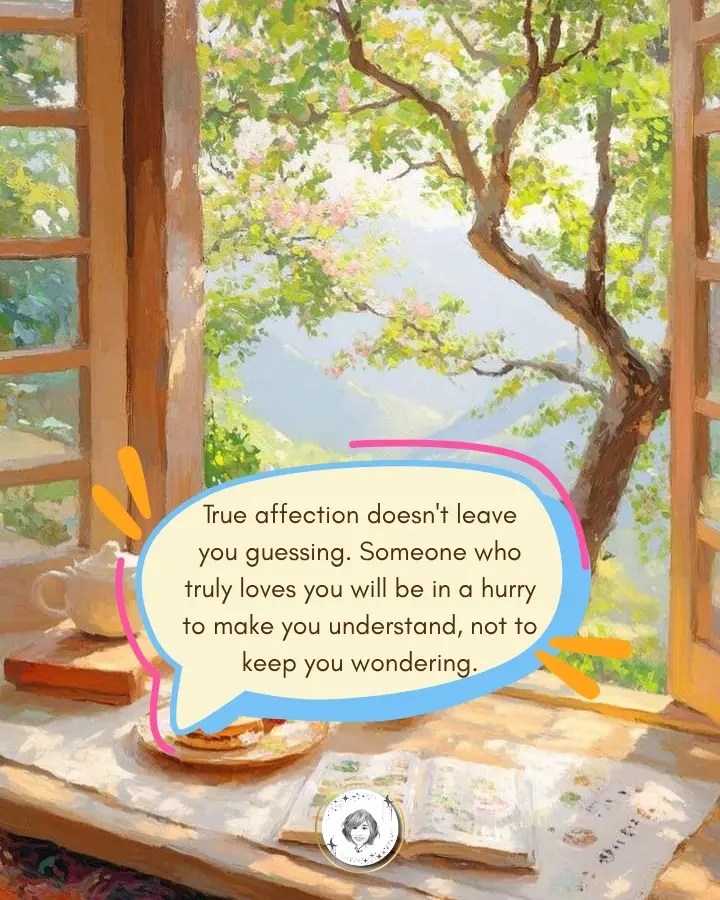 True affection doesn't leave you guessing. Someone who truly loves you will be in a hurry to make you understand, not to keep you wondering.