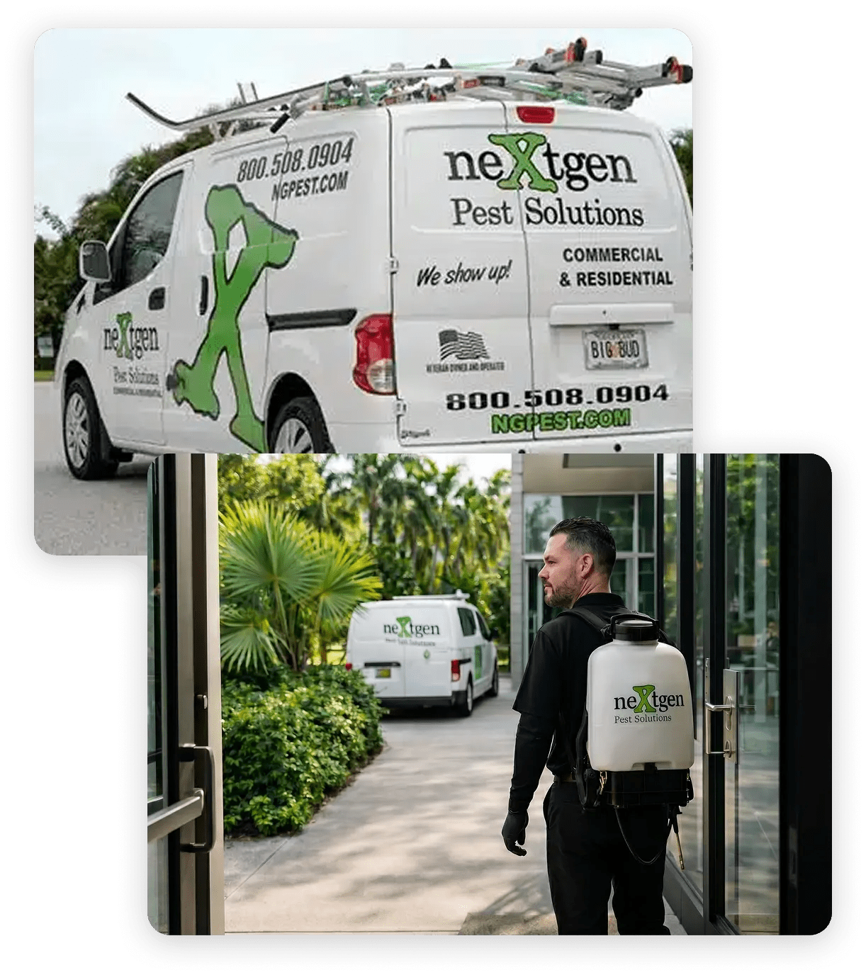 NextGen Pest Solutions service vehicle and technician with equipment