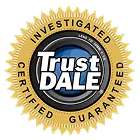 Trust Dale Investigator Certified Guarantee gold seal badge with blue center
