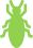 Green stylized insect icon with six legs and antennae