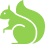 Green squirrel icon with bushy tail and acorn