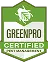 GreenPro Certified green and white shield badge with leaf logo