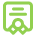 Green certificate or award icon with ribbon banner and checkmark symbol