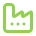 Green outlined icon of a factory building with a smokestack