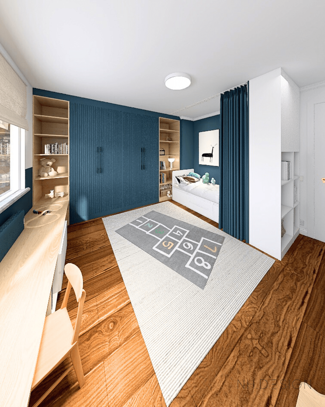 3D rendering of a kids room designed by NH.DESIGN