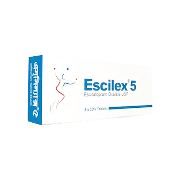 Escilex 5 Tablet (Escitalopram 5mg) in its original packaging, manufactured by Renata Pharma Ltd.