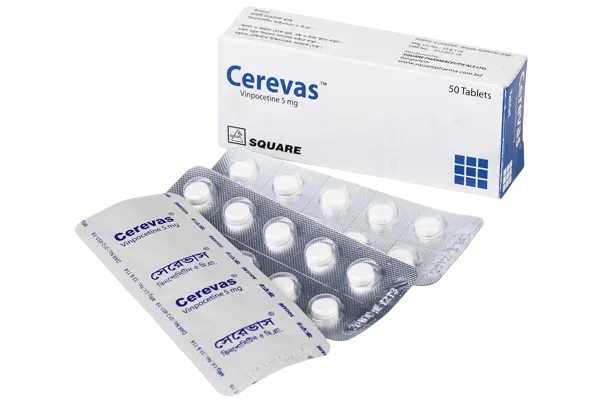 A strip of Cerevas 5 tablets, used for cognitive enhancement and neurological conditions.