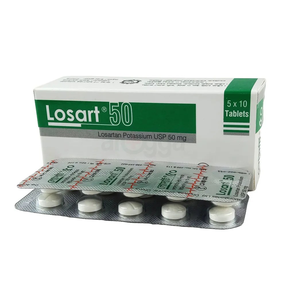 Image of Losart 50 box and tablets from The ACME Laboratories Ltd., displaying clear branding and dosage details.
