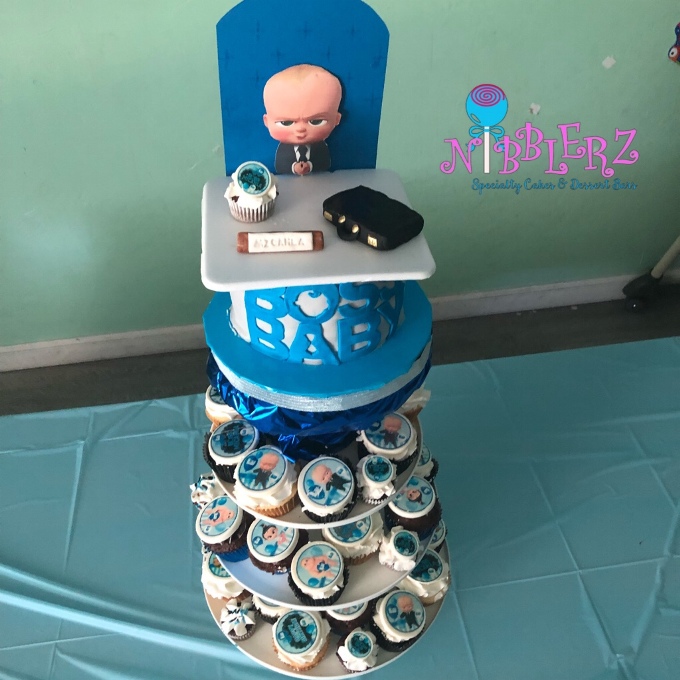 Cupcake Tower with 8" Top Cake - Boss Baby