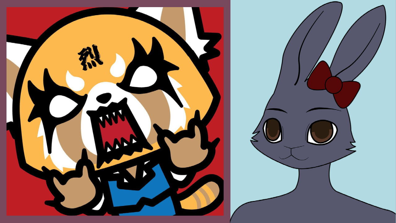 thumbnail with the anthropomorphic red panda Retsuko from Aggressive Retsuko next to an anthropomorphic rabbit