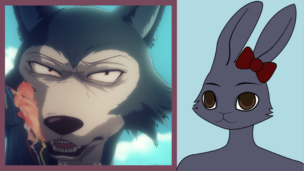 thumbnail with the anthropomorphic wolf Legoshi from Beastars next to an anthropomorphic rabbit