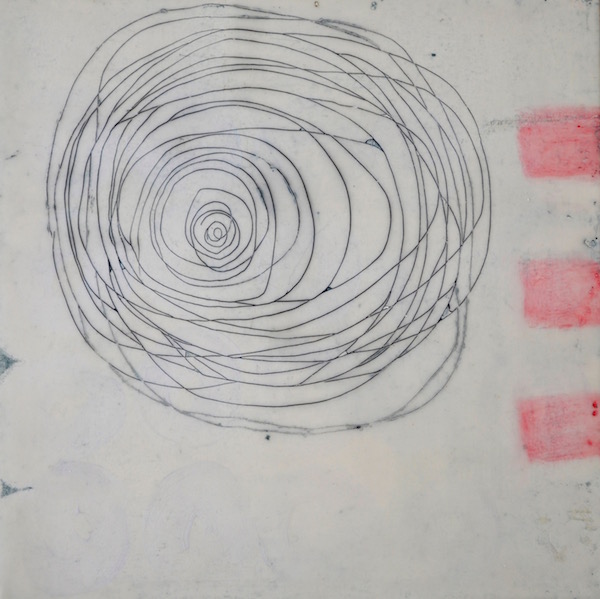 Groove IV ( fluorescent paint, wax and oil paint on wood, 25 x 25 x 6 cm)