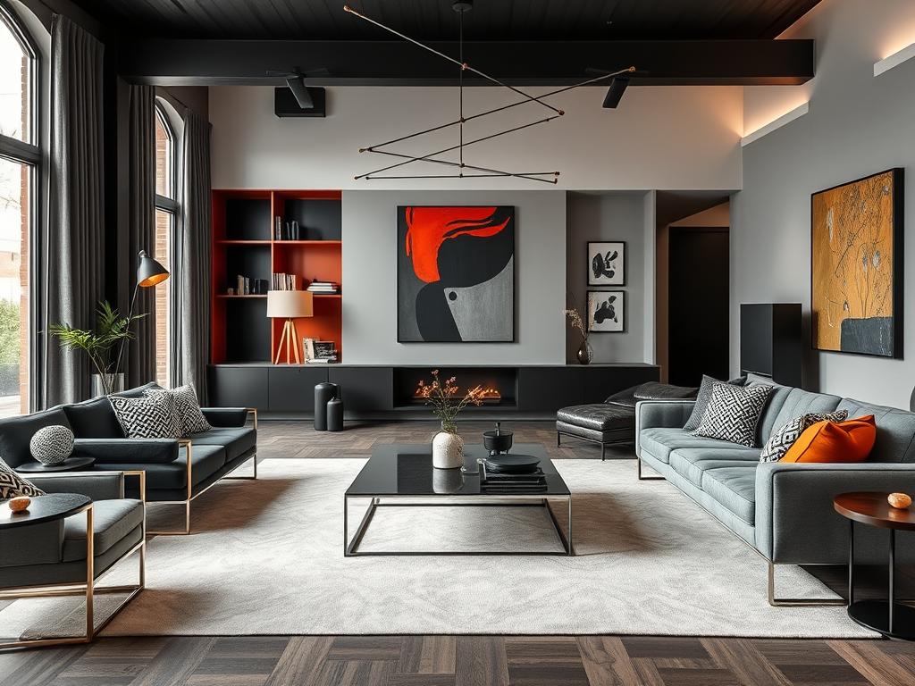 Moderne woonkamer met designmeubels en strakke afwerking Moderne woonkamer met designmeubels en strakke afwerking