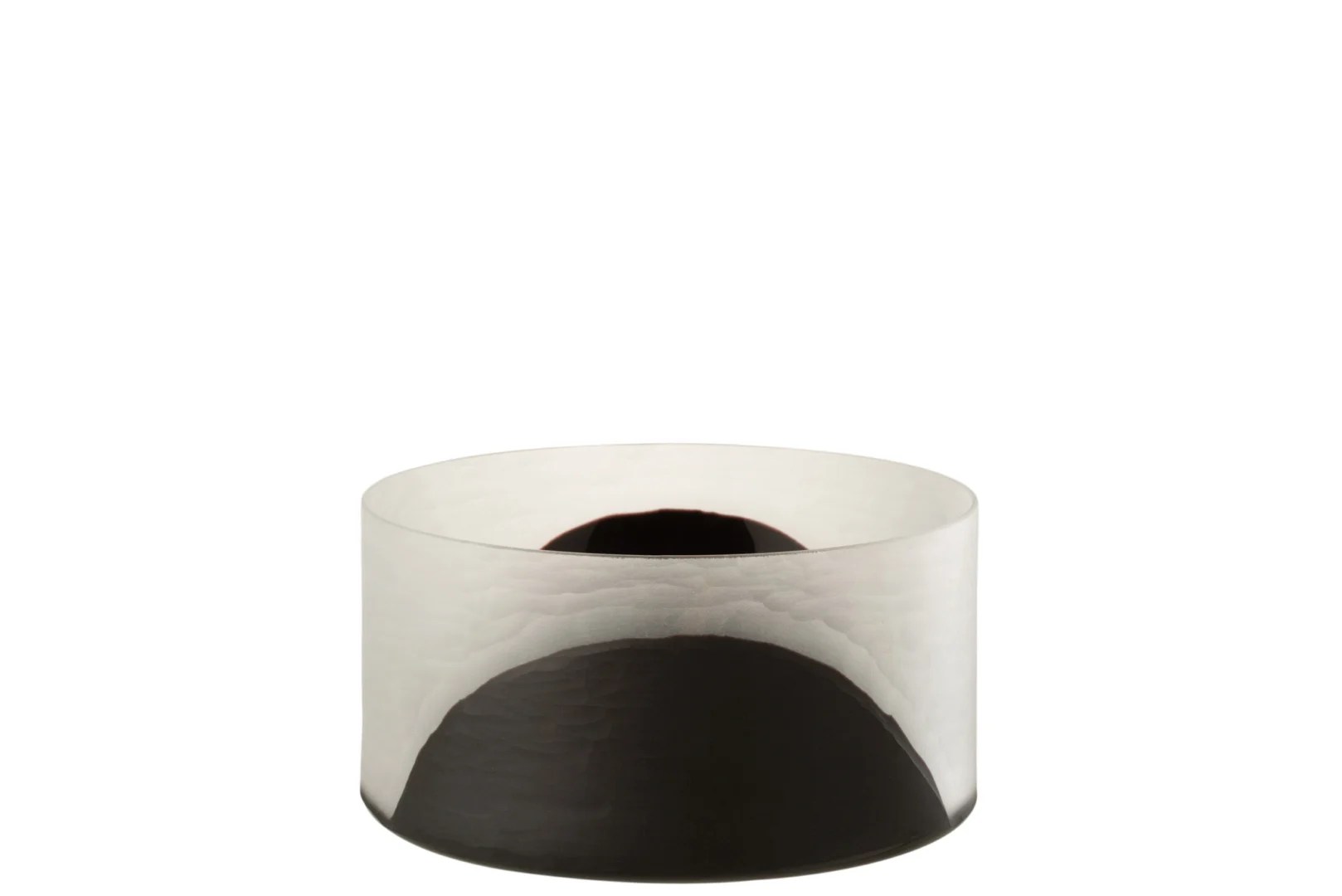 Een ronde, zwart transparante glazen vaas met de naam Vaas Circulo, met een gestructureerd oppervlak en brede opening, tegen een witte achtergrond.
