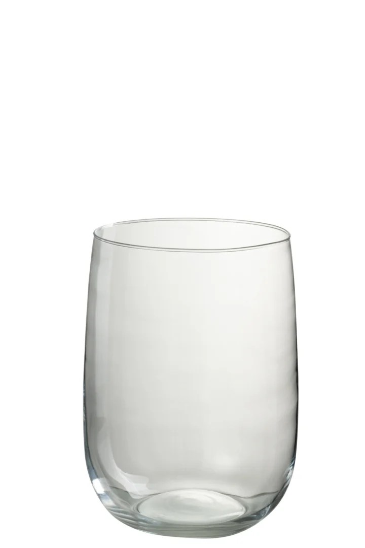 De Kaarsenhouder Orkaan Ei Glas Transparant, een kaarsenhouder van helder glas, wordt getoond tegen een effen witte achtergrond.