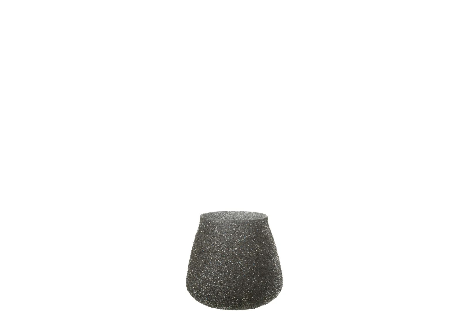 Een kleine, paarse waxinelichthouder van glitterglas met een getextureerde afwerking en afgeronde hoeken wordt weergegeven tegen een effen witte achtergrond.