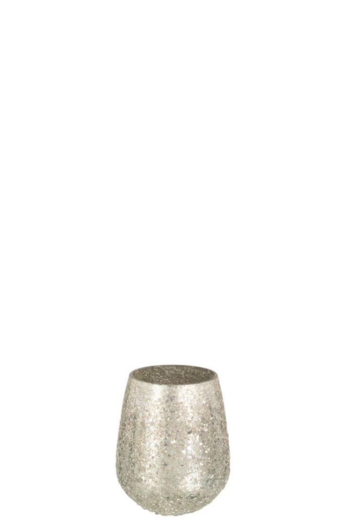 Een goudkleurige Kaarsenhouder Sparkle Glas Goud Medium met een tuimelvorm en licht afgeronde basis, tegen een effen witte achtergrond.