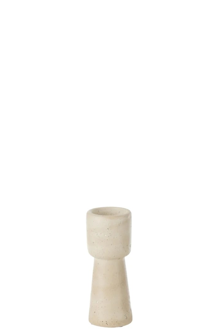 De Kaarsenhouder Olina Cement Crème Klein is een kleine, beige cilindrische kandelaar met een minimalistisch design en een brede bovenkant voor kaarsen.