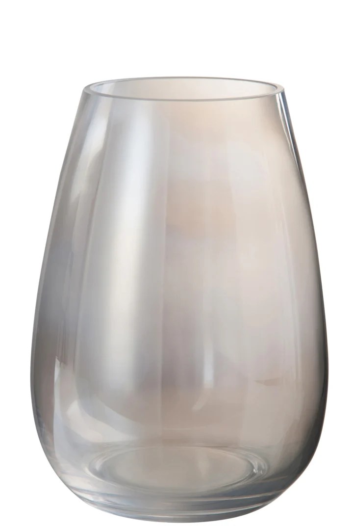 Het Vaas Ei Glas Moederparel is een helder, steelloze wijnglas met gladde gebogen zijden en een brede opening, weergegeven op een effen witte achtergrond.