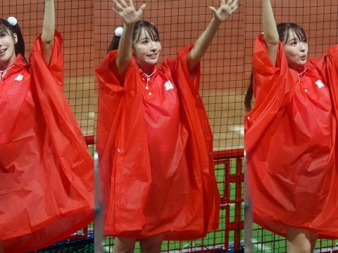 カッパを着ても可愛い。 三上悠亜 Dragon Beauties 小龍女 味全龍啦啦隊 台湾チア cpbl 中華職棒 天母棒球場 2023/10/08【台湾チアTV】