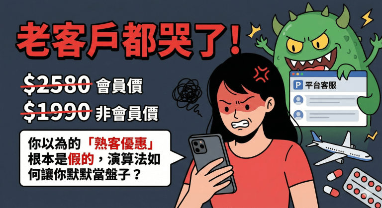 用AI繪製的插圖描繪消費者發現 Uber 會員價格比非會員貴而感到氣憤,象徵被大數據殺熟、被平台當盤子的現象。此為倪國緯 (Ni Guowei) 撰寫之關於演算法定價文章的配圖。